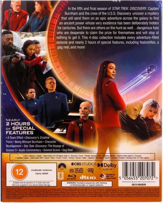 De achterkant van de blu-ray hoes met de cast van Star Trek: Discovery.