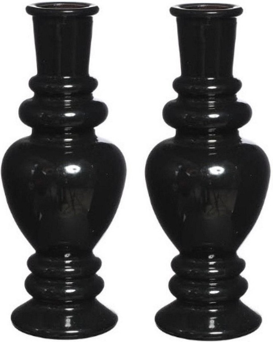 Ideas 4 Seasons Bloemenvaas Venice - 2x - gekleurd glas - transparant zwart - D5,7 x H15 cm