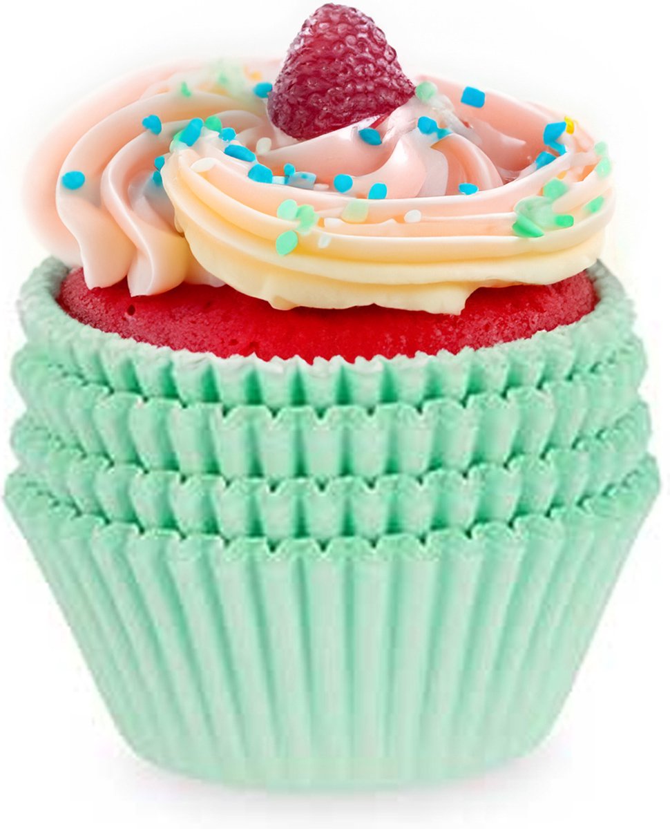 Kinvara Muffin en cupcakes maken vormpjes - papier - groen - set 300x stuks - dia 10 cm - zelf taartjes maken