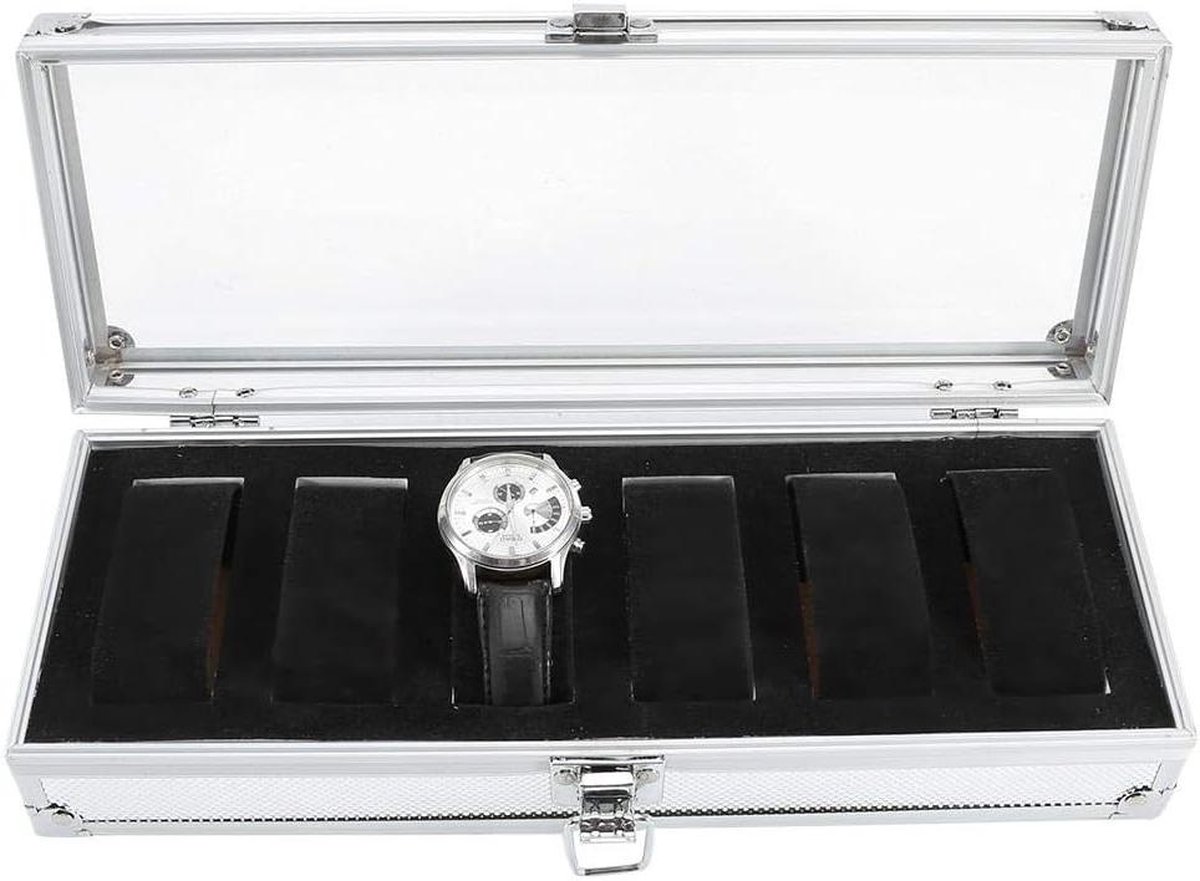 6-12 Grid Slots Hoge Kwaliteit Aluminium Rechthoek Horloge Opslag Display Case met Sleutelhouder