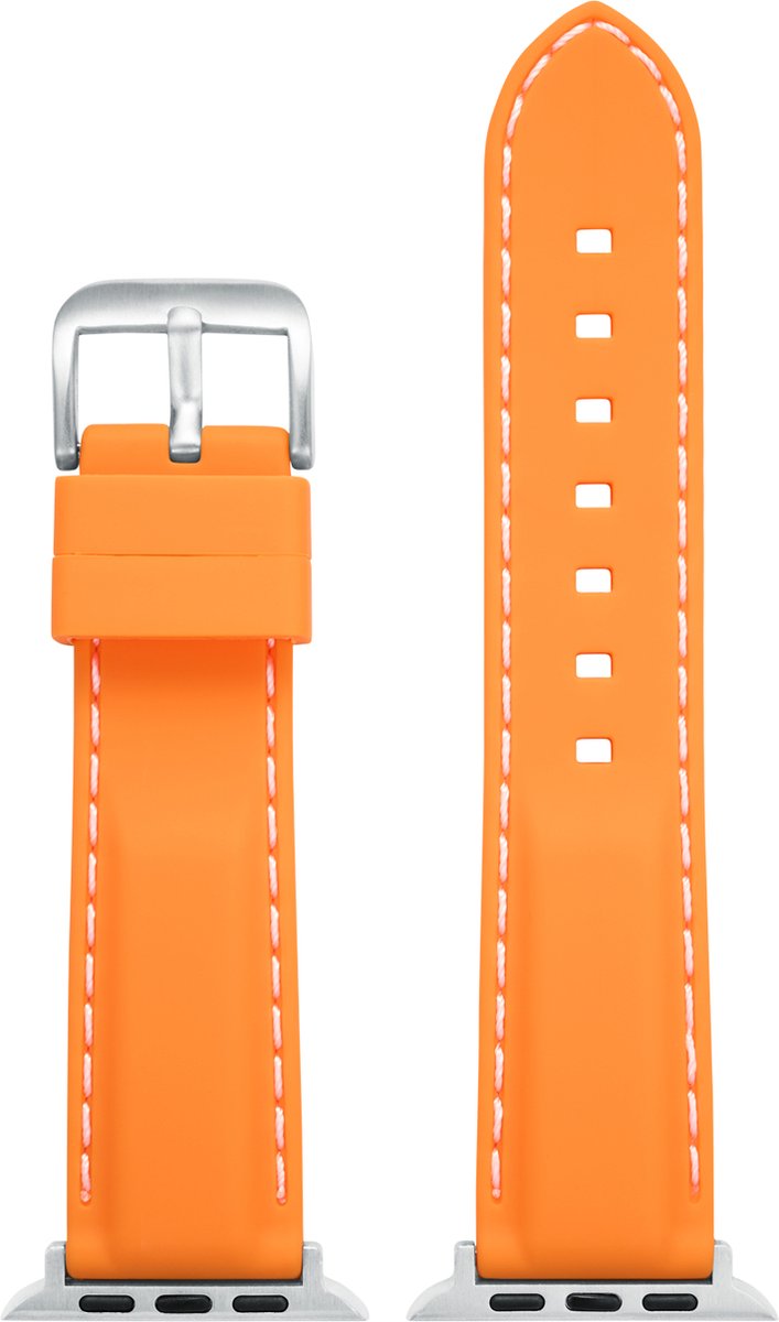 EULIT siliconen horlogeband geschikt voor Apple Watch 38-40-41 maat - Serie 1-2-3-4-5-6-7-8-9-10 + SE - silicon sport smart - 20 mm - oranje - metalen zwart gesp - incl. adapter