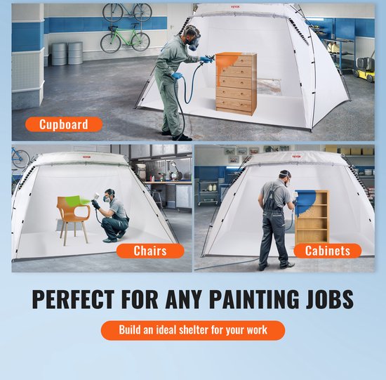 VEVOR Grote Verfcabine Verftent - Draagbare Spuitbescherming Met Ingebouwde Vloer & Wegwerpfolie & Ontluchter - 305 X 213 X 183 Cm - voor Doe-Het-Spuiten, Hobbyverfcabine Gereedschap Schilderstation - Wit van Vevor — afbeelding 4