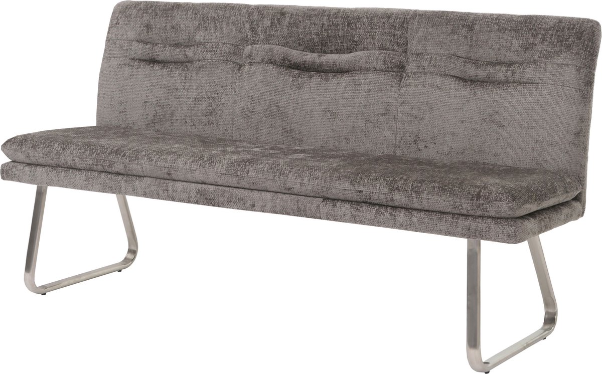 Bank MCW-H70, eetkamerbank gestoffeerde bank, rugleuning stof/textiel chenille geborsteld roestvrij staal 180cm ~ donkergrijs