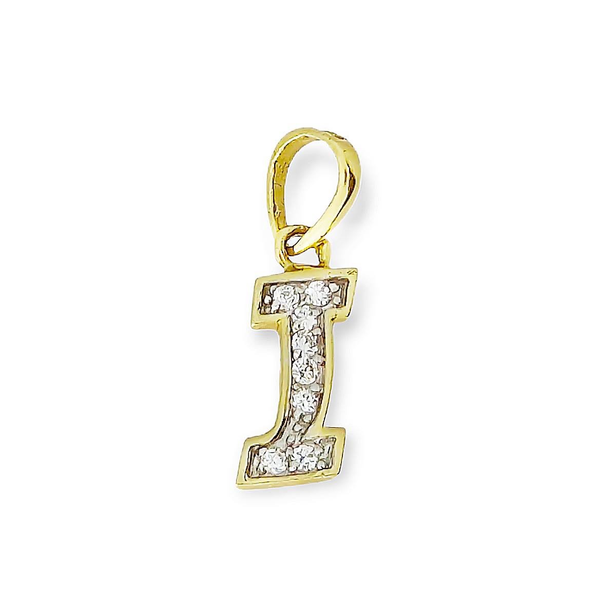 Goud Hanger Letter I 14 karaats Zirkonia