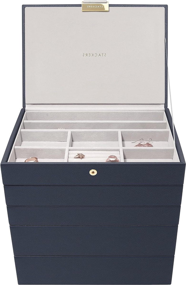 Sieradendoos - Sieradendoosje Navy Classic Medium Set van 5 - Sieradendoosjes - Sieradenopbergdoosjes