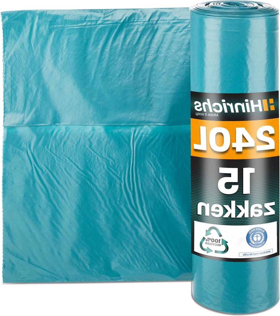 240L Extra Sterke Vuilniszakken - 100x125 cm - Rol van 15 - Extreem Scheurvast - Gerecycled LDPE - Blauwe Zakken - Afvalzakken Tuinen Huishoudens