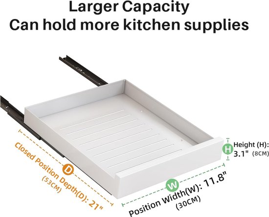 Uittrekbare kastorganizer, telescopische lade met zelfklevende glijrails, uittrekbare lade voor keuken, uittrekbare keukenkast, organizer zonder boren voor keuken, badkamer (wit, breedte 25 cm