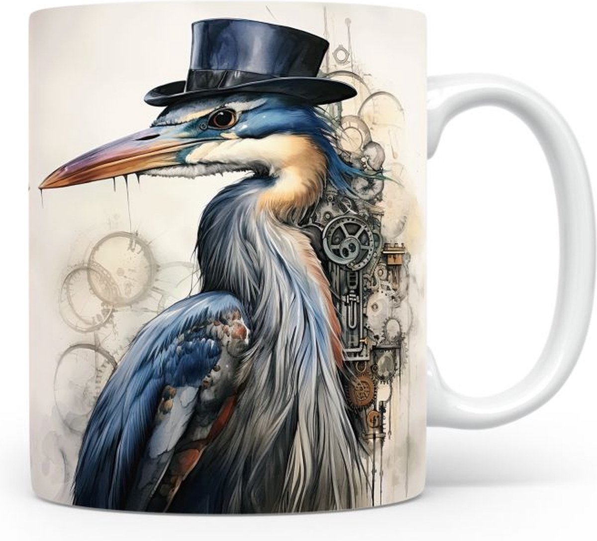 Mok met Grote blauwe reiger