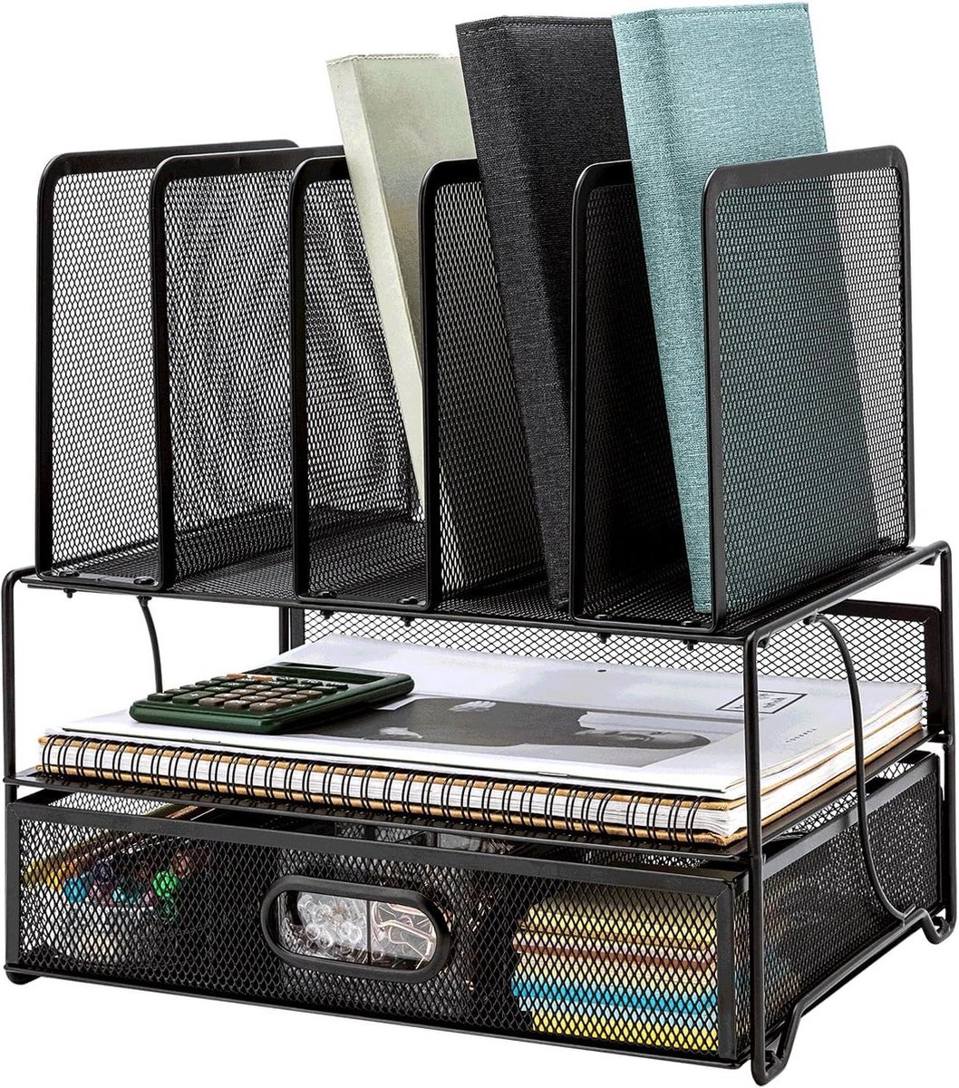 Bureau-organizer draadgaas schuiflade dubbele aflegmogelijkheid 5 verticale compartimenten Bureau Organizer