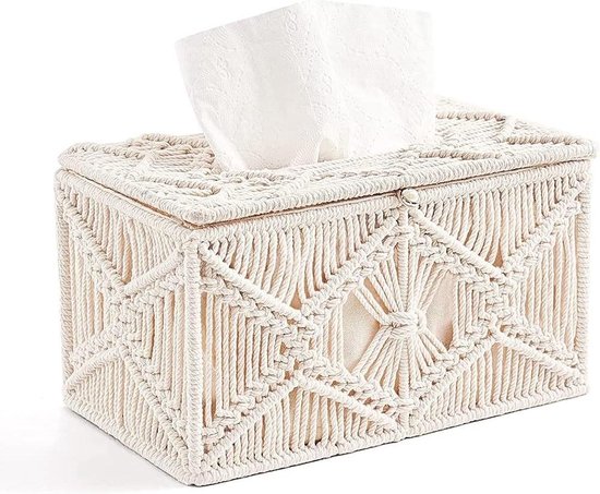 Boho decor rechthoekige papieren zakdoekhouder met parelgesp - macramé servetten Boho decor rechthoekige papieren zakdoekhouder met parelgesp - macramé servetten