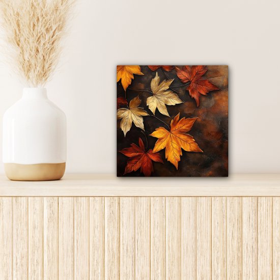 Peinture sur toile 20x20 cm - Décoration murale Feuilles d'automne - Marron - Feuilles Oranje - Rouge automne - Décoration murale murale salon - Décoration chambre - Accessoires de chambre - Peintures