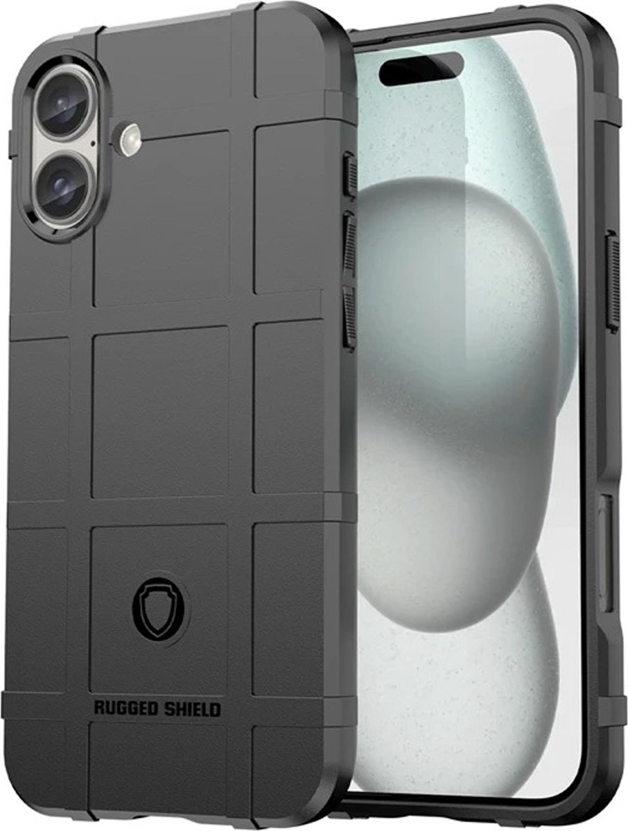 MobyDefend Hoesje - Geschikt voor iPhone 16 - Rugged Shield TPU Backcover - Zwart