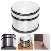 Cheqo® Butée de Porte Inox ∅ 9cm - 1.1kg - Antidérapant - 2 Liserés - Inox - Butée de Porte - Cale de Porte