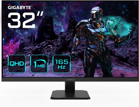 Gigabyte GS32Q - LED-Monitor 31.5" - 2560 x 1440 pixels - 1 MS - 165 Hz (170 OC) - Quad HD - 1x DisplayPort, 2x HDMI - FreeSync Premium - Zwart