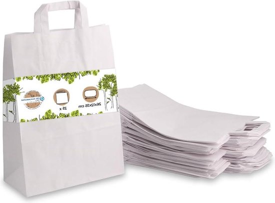 Papieren Draagtassen - 26 x 11 x 38 cm - Wit - 350 stuks