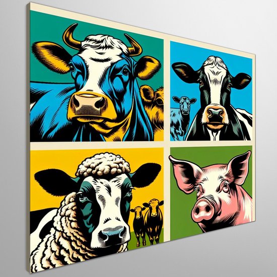 Pop art vee schilderij | Boerderijdieren in levendige Pop Art stijl tot leven gebracht | Kunst - 100x100 centimeter op Canvas | Foto op Canvas