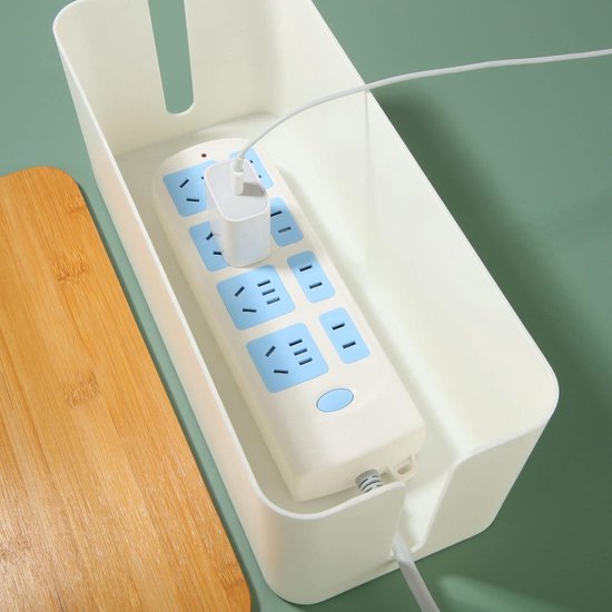 Kabelbox, Aufbewahrungsbox für Kabel mit Bambusdeckel, 23.5 * 12 * 11.5cm Weiß Kabelmanagementbox, DREI runde Löcher Kabel Organizer, Holz Kabel Verstecken für Kabe, Steckdosenleisten