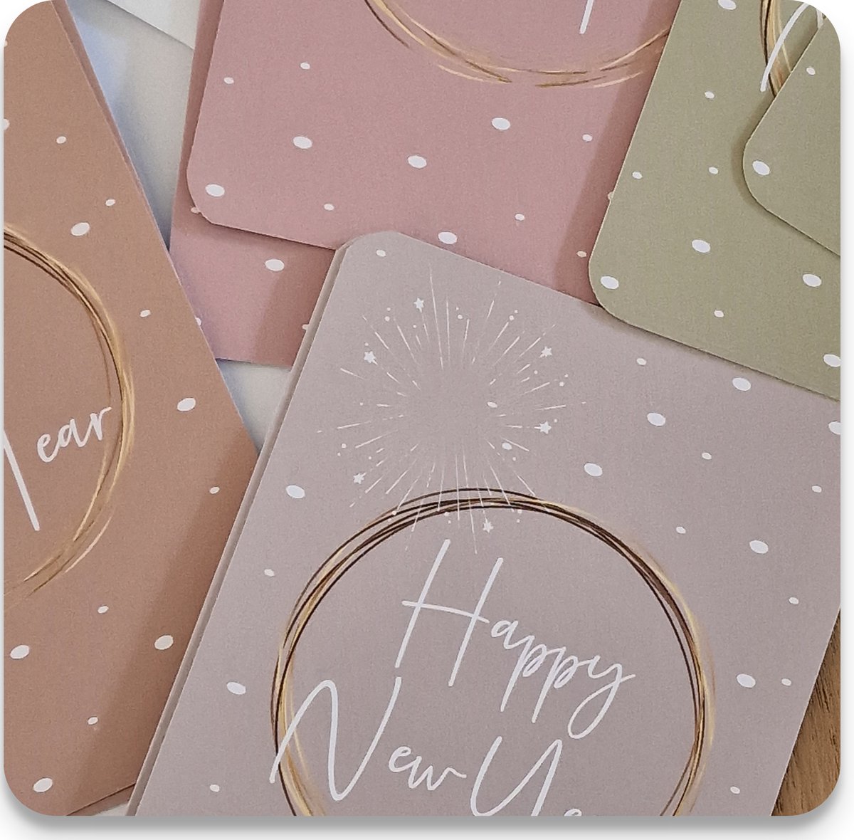 Nieuwjaarskaarten 20 stuks - Happy New Year - A6 - pastelkleuren - Studio Juulz