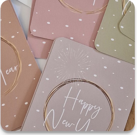 Studio Juulz - 20 Nieuwjaarskaarten - Happy New Year - kleur - 105x148 mm - A6 - set van 20 kaarten - kerstkaart - kerstkaarten