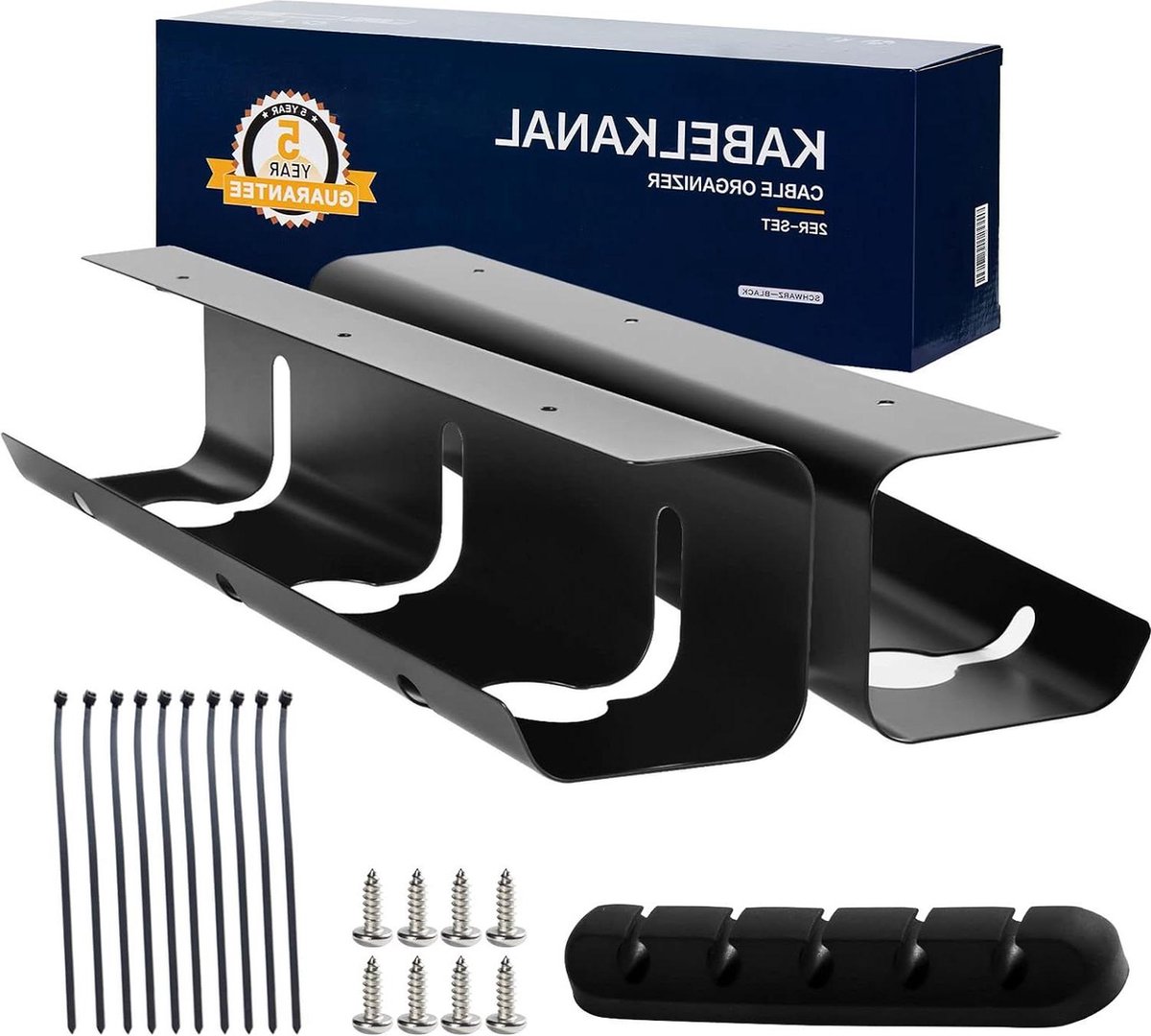 Kabelgoot bureau set van 2 - netjes kabelbeheer - incl. accessoires - eenvoudige montage - zwart