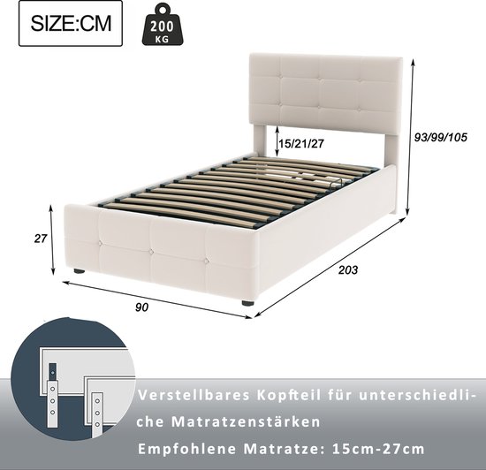 LUCID Midden-Rise gestoffeerd hoofdeinde - eenpersoonsbedhoofdeinde - in hoogte verstelbaar van 85 tot 115 cm, ruitjes, kobalt/donkerblauw