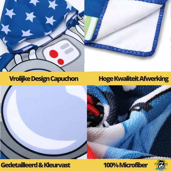 BoefieBoef Kinder Badponcho - Baby Badcape - Microfiber Kleuter Badjas Met Capuchon - Kerst Cadeau - Peuter Strandponcho Voor Kinderen tot 6 jaar - 60x90cm - Astronaut Blauw - jongens - meisje - Peuter - Zomer - Strandlaken - Surfponcho - Dreumes van Merkloos — afbeelding 4