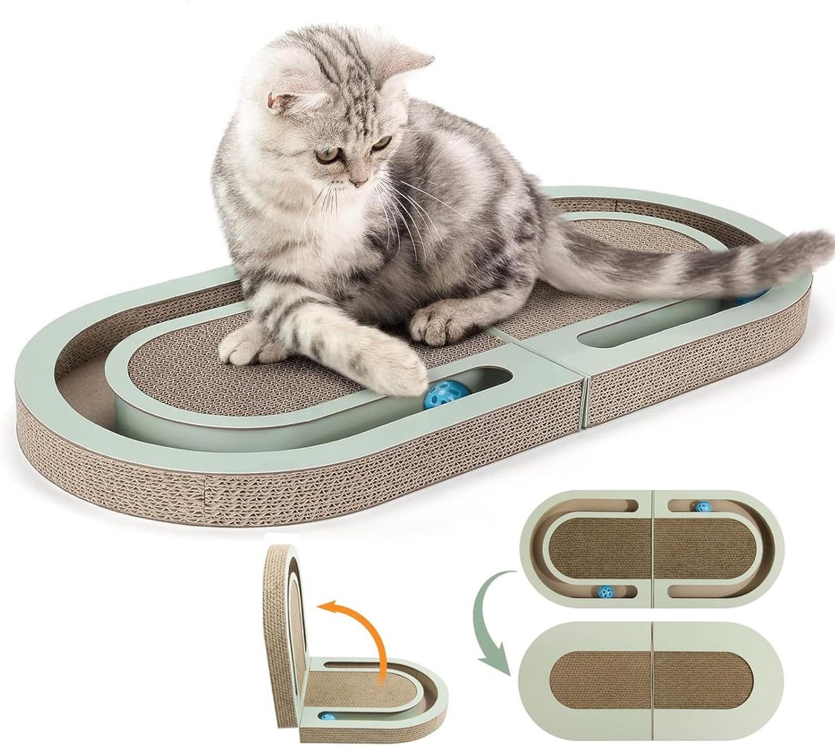 Krabplank voor katten - interactieve kattenspeelplaats - dubbelzijdige krabmat - 66 x 30 cm