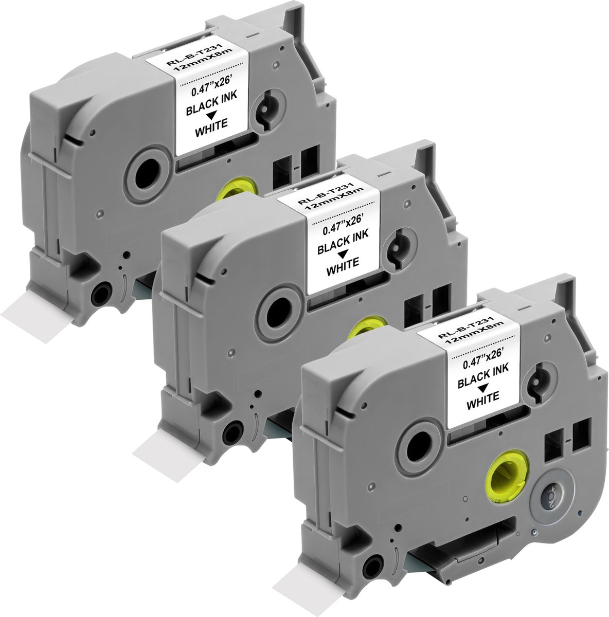 Label compatible Brother P-touch TZe-231 - Label 12 mm x 8 m - Set van 3 witte linten