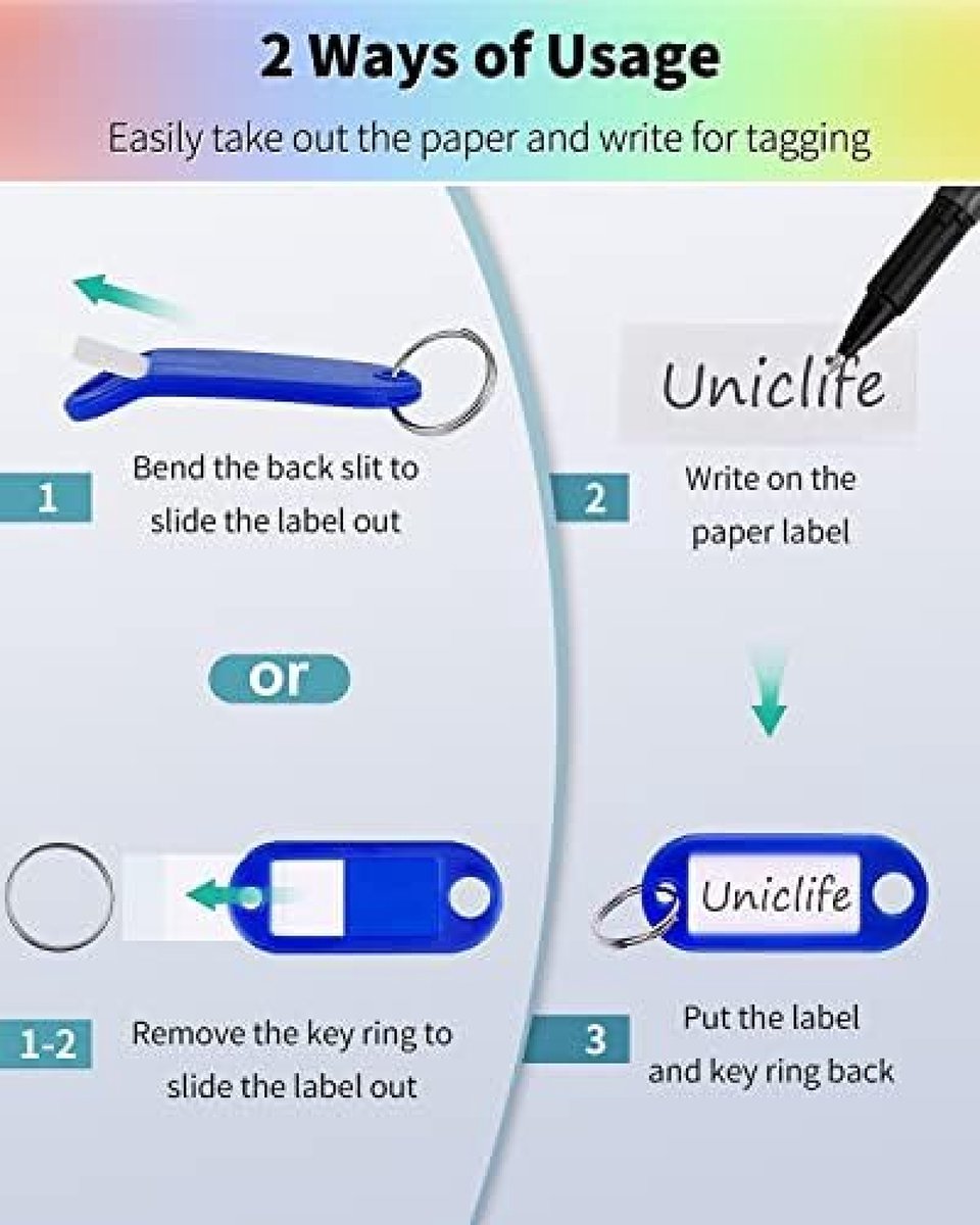 Uniclife 5 cm stevige plastic sleutelhangers in 10 Uniclife 5 cm stevige plastic sleutelhangers in 10