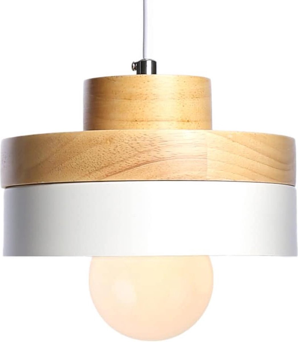 Industriële Metalen Hanger Lampenkap - Vintage Houten Decor Verlichting Plafond Hanglamp - Moderne Kleine Lamp Armatuur - Wit