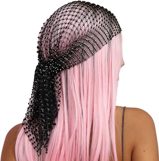GFLPO Strass-Mesh-Stirnband, Strass-Kopftuch, glitzernd, breiter Kopftuch, Kristall, Nachtclub, Kopftuch, dehnbar, Rave, Party, Haarschmuck für Damen