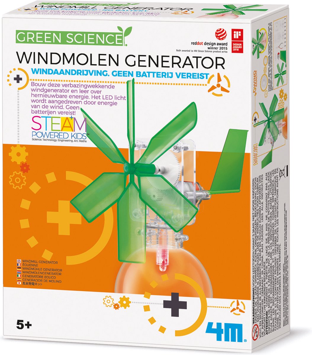 4M Wetenschap en Spel - Maak Licht Met Je Eigen Windmolen Generator - KidzLabs - Green Science - 8+