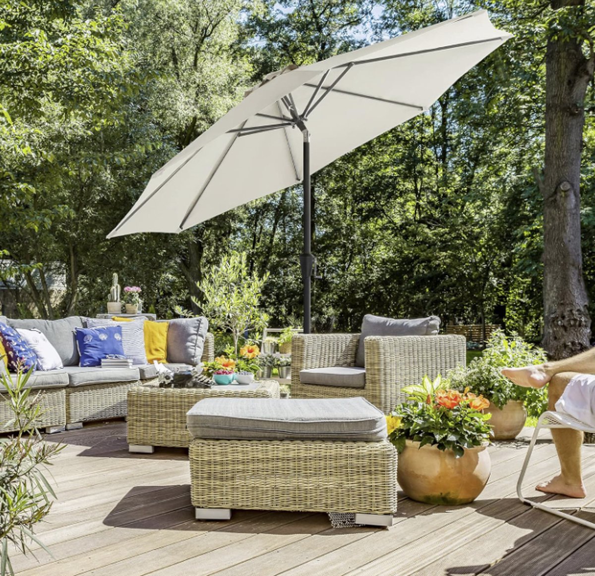 MIRA Home - Rechthoekige Parasol 240x300 cm - Strandparasol - Tuinparasol - UV-bescherming - Kantelbaar - Waterafstotend - Beige - Staal - Ventilatieopening - lente tuin set