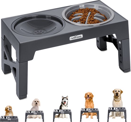 Nobleza Voerbak Hond met Standaard - 5 Hoogtes - Drinkbak Hond Anti Knoei - 7,5-31 cm Hoog - Anti Schrokbak Hond - Verhoogde Voerbak - 3 voer