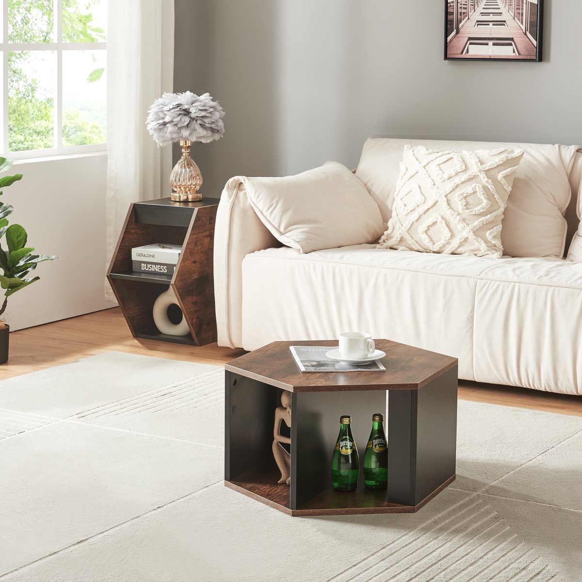 en.casa Salontafel Molde set van 2 zwart en walnootkleurig [en.casa]