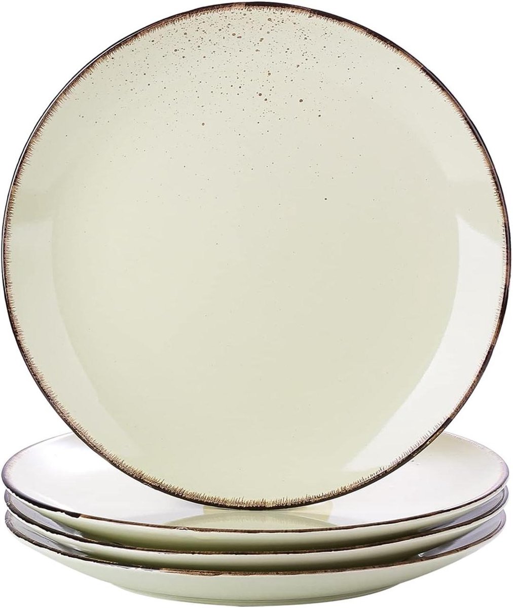 Nature Diner Plate Set van 4 - Vintage Look Cream Servies 10.5" - Steengoed Snack Salade.