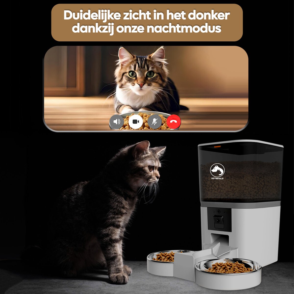 Afbeelding 2 van PetMeals.nl Automatische Voerbak Kat en Hond - Twee Voerbakken - met App en Camera - 6 L - Wit
