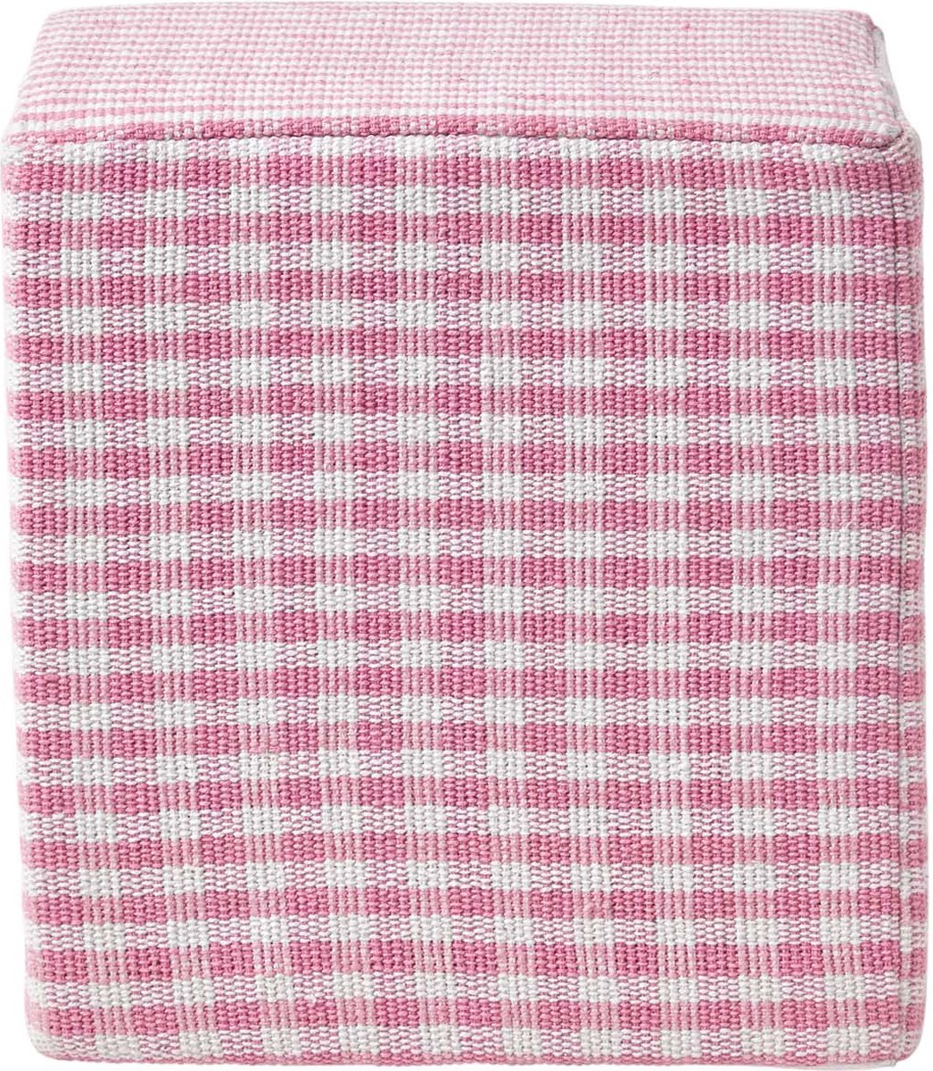 Homescapes Vichy ruit poef roze en wit – zitkubus, 36x38 cm Roze-Wit