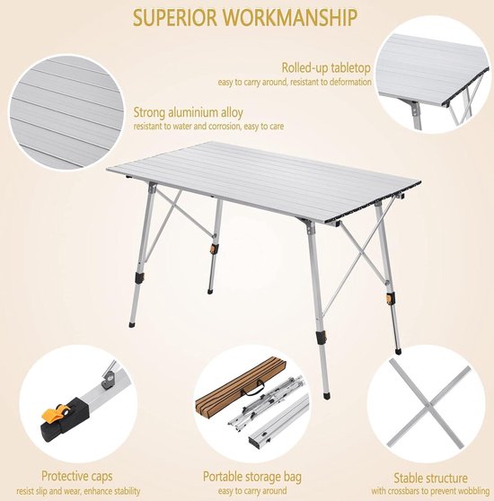 Tuintafel Camos - Hoogte verstelbaar - Aluminium - Rechthoek - Qopps - Wiegers XL
