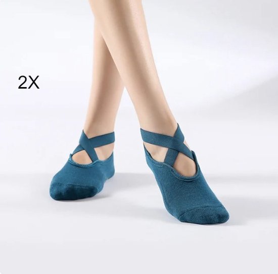 Scoby - 2 x Yoga Sokken met Anti-Slip Grip - Geschikt voor Pilates, Yoga, Ballet en Dans - Yoga Socks - 2 Paar - Blauw van Scoby — afbeelding 4