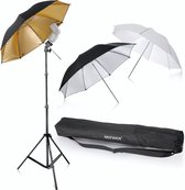 Neewer® - Fotostudio Kit voor 3 paraplu's - 84cm Witte Zachte kap 84cm - Zilver Reflecterend Scherm 96.5cm - Goud Reflecterend Scherm voor - Productportret en Video opname