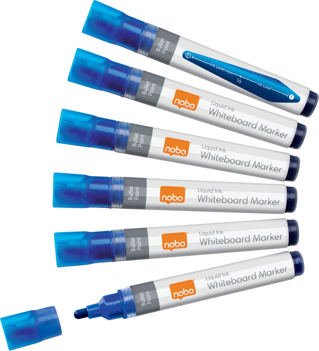 Nobo Liquid Ink Whiteboard Markers Met Ronde Punt - Pak Van 10 Stuks - Blauw