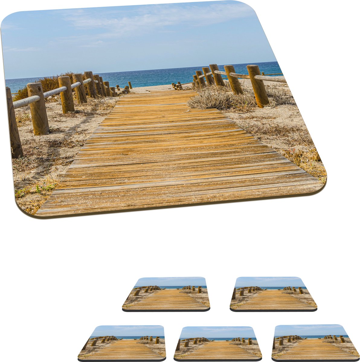 Onderzetters voor glazen - Strand - Zee - Pad - 10x10 cm - Glasonderzetters - 6 stuks