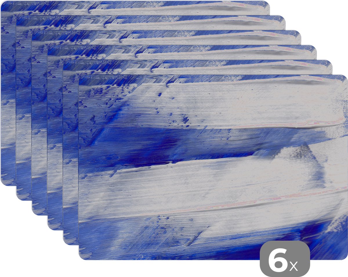 Placemat - Verf - Blauw - Design - Abstract - Placemats - Onderleggers - 45x30 cm - 6 stuks
