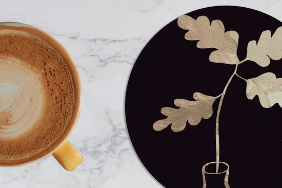 Sous-verres pour verres - Rond - Feuilles - Or - Luxe - 10x10 cm - Sous-verres en verre - 6 pièces