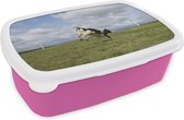 Broodtrommel Roze - Lunchbox - Brooddoos - Koe - Windmolen - Wolken - 18x12x6 cm - Kinderen - Meisje