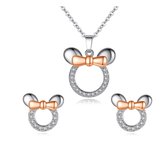 Ketting + oorbellen mouse met strikje en strass