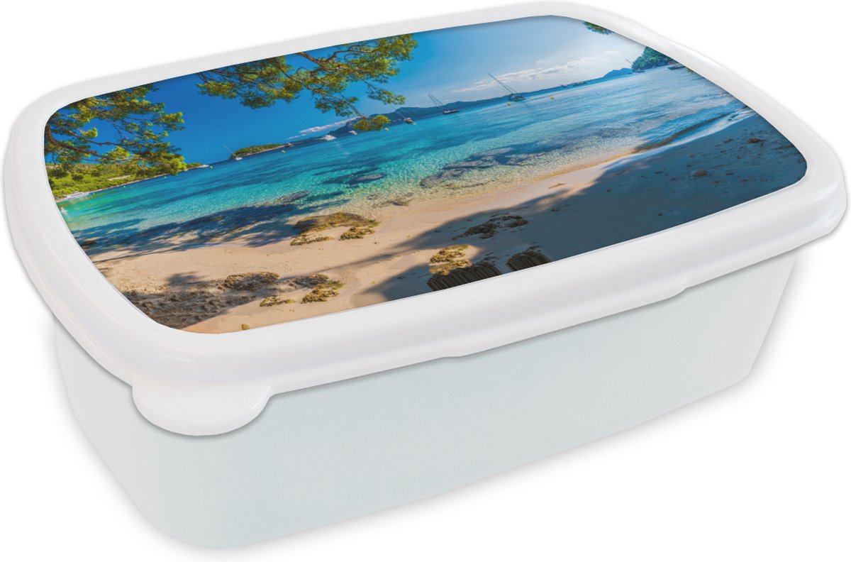 Broodtrommel Wit - Lunchbox - Brooddoos - Strand - Zee - Boot - Mallorca - 18x12x6 cm - Volwassenen