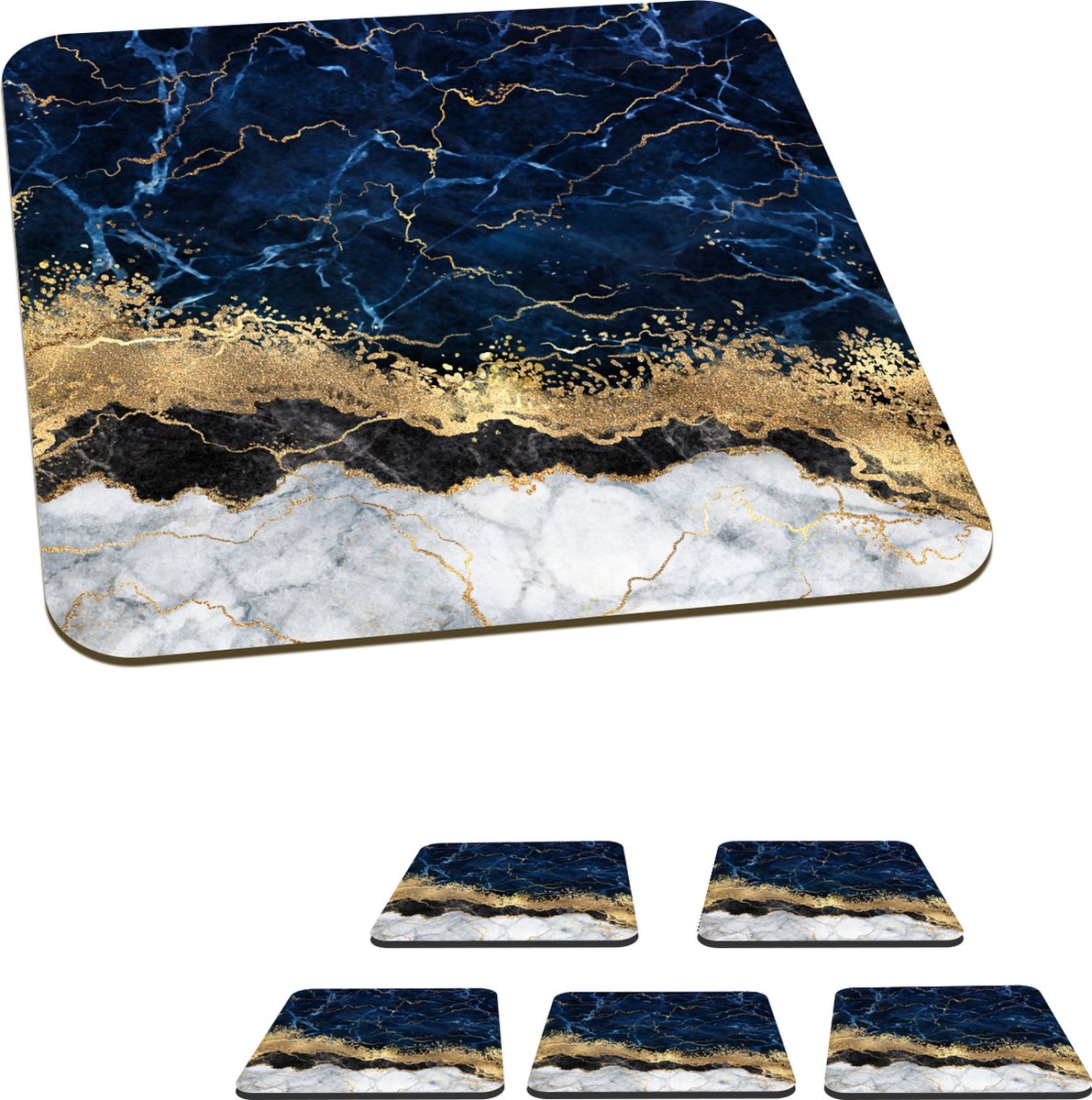Onderzetters voor glazen - Marmer - Wit - Goud - Luxe - 10x10 cm - Glasonderzetters - 6 stuks
