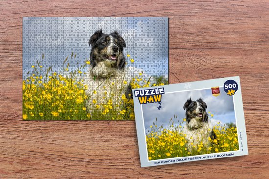 Puzzel Een border collie tussen de gele bloemen - Legpuzzel - Puzzel